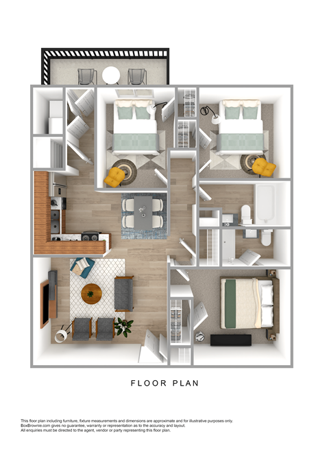 a furnished floor plan of a 1 bedroom apartment
